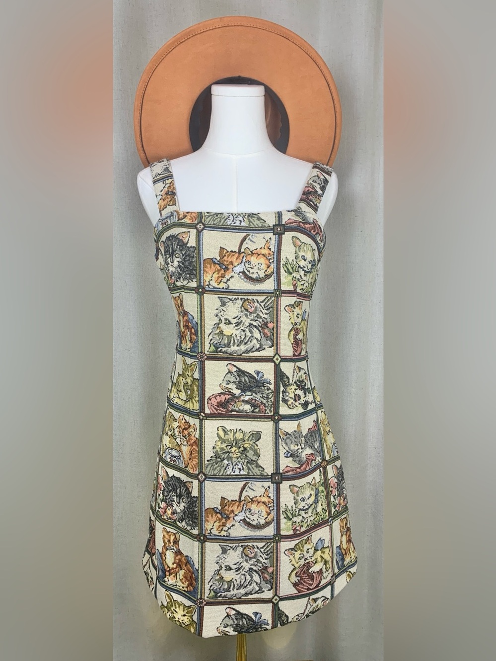Cider Cat Tapestry Mini Dress Animal Print Cottagecore S